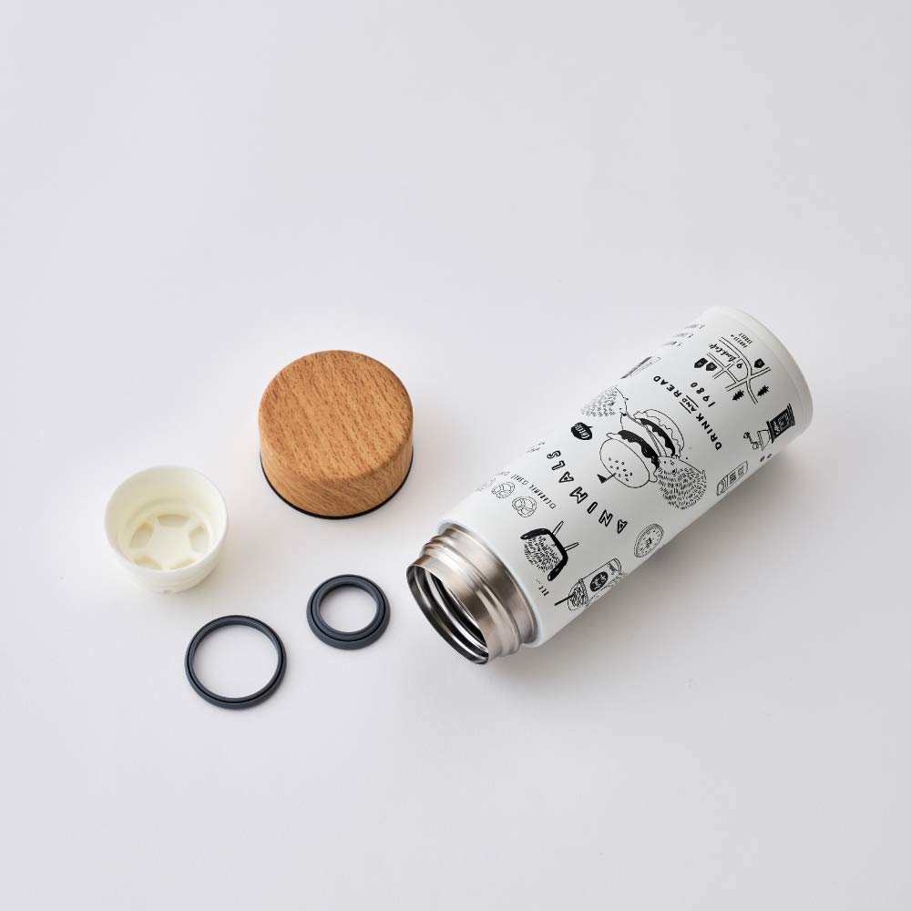 Doshisha Vacuum Insulated Water Bottle, 300ml, Lightweight, Animal Book Polar Bear Design, Navy