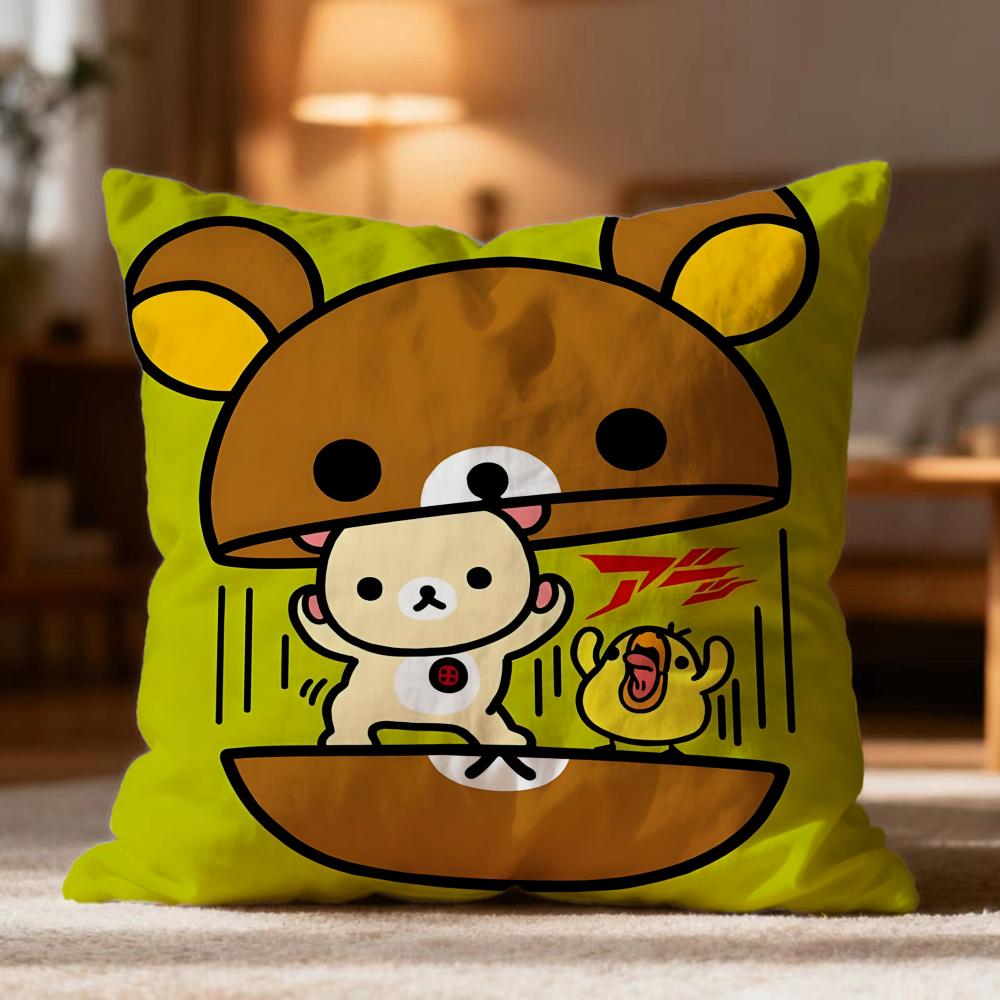 Fashion R-RRilakkuma Cushion Cover Soft Washable Pillow Case Multi-Scene for Couch Bed Travel Office Use
