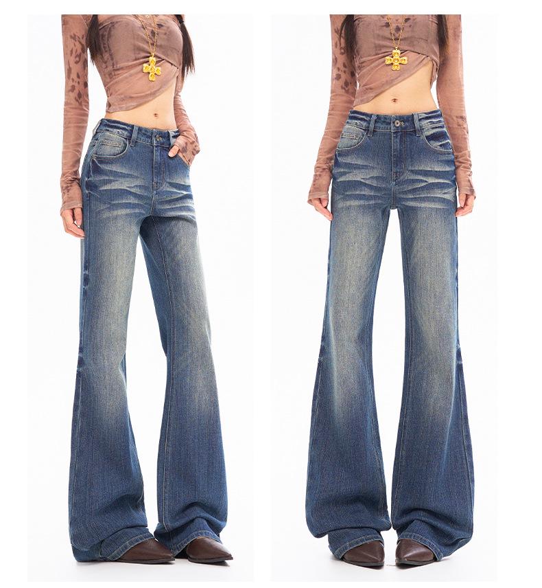 2025 Autumn/Winter Slimming Dark Blue-Gray Micro-Flared Jeans for Tall Women with Versatile Pattern