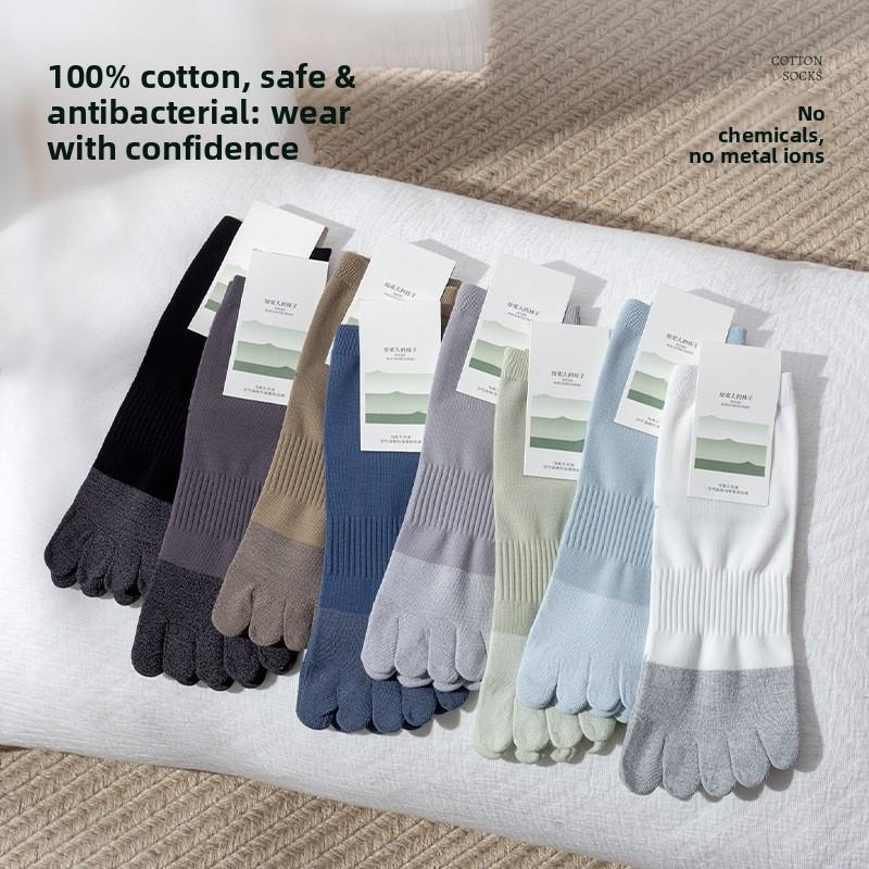 Cotton Five-Finger Socks Men's Pure Cotton Split-Toe Summer Odor-Resistant Anti-Fungal Men's 100% Cotton