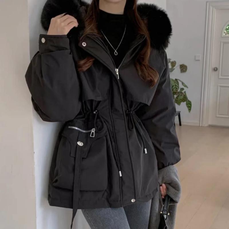 Winter Korean Fashion Warm Elastic Waist Overcoat Women Hoodie Casual Loose Thick Coat Female New Design Aesthetic Long Sleeve Vintage