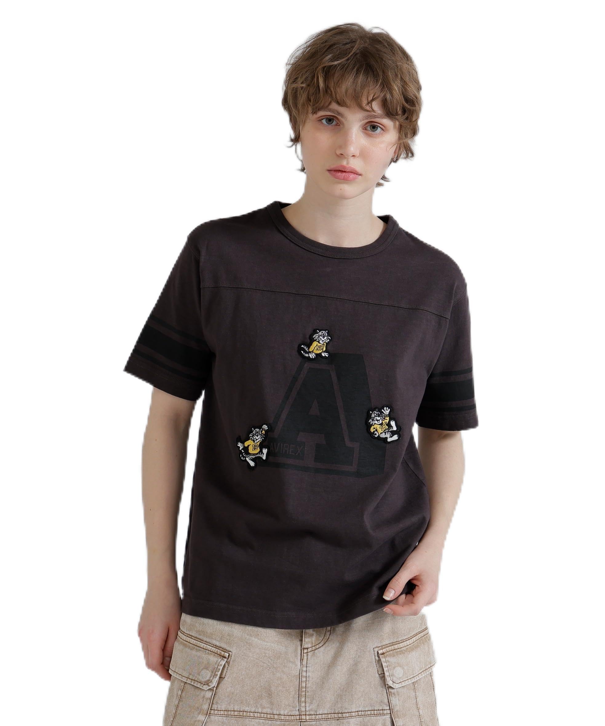 AVIREX NUMBERING TOM CAT T-SHIRT Ladies Short Sleeve Logo Topps F Size 410 Charcoal 783-6135603