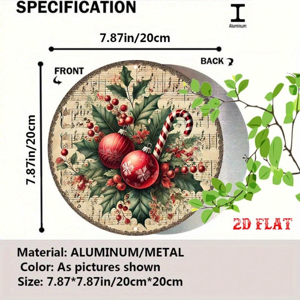 Vintage Christmas Metal Tin Sign Round Wall Art Rustic Holiday Decor