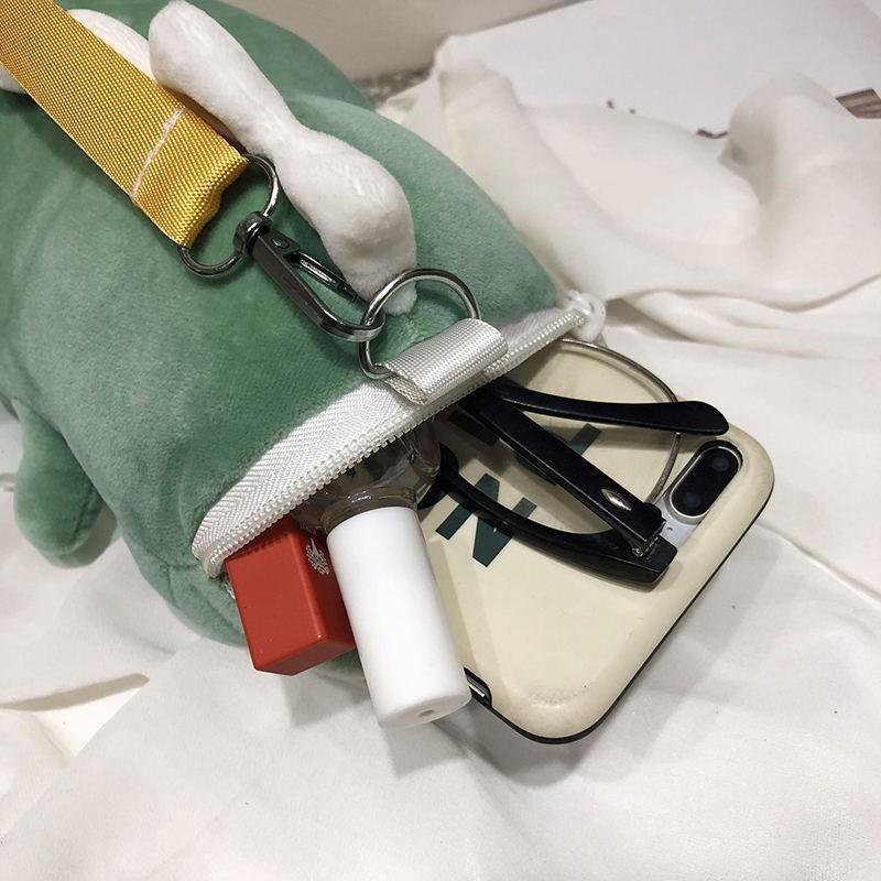 Bolsa Transversal de Pelúcia Adorável de Dinossauro Verde Estilo Contemporâneo Fofo Para Meninas