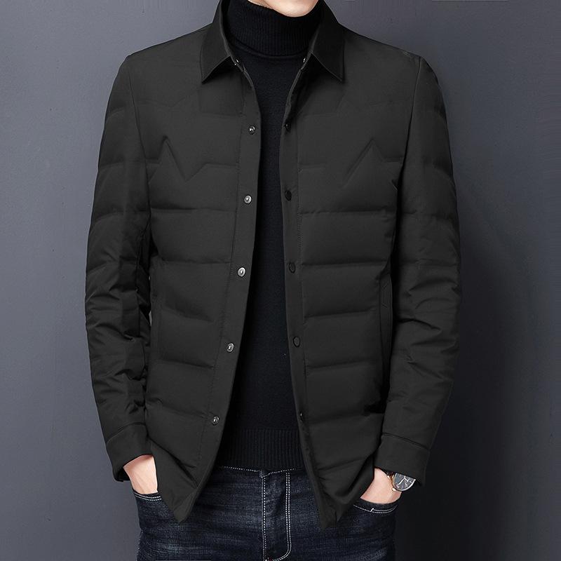 

Shirt collar jacket down jacket men s short middle and young business lapel casual dad outfit white duck down jacket M чорний