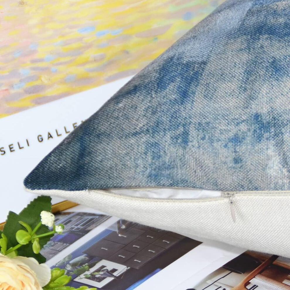 Chic Square Cushion Cover, Navy Blue Grey Abstract Art Painting Decorative Pillow Covers, Exquisite Linen Material Ensures Durability and Comfort,
