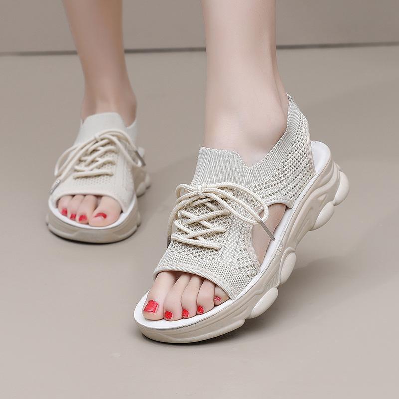 2025 Spring and Summer New Korean Version Muffin Bottom Front Lace-up Foreign Trade Spot Fashion Casual Platform Sandals
