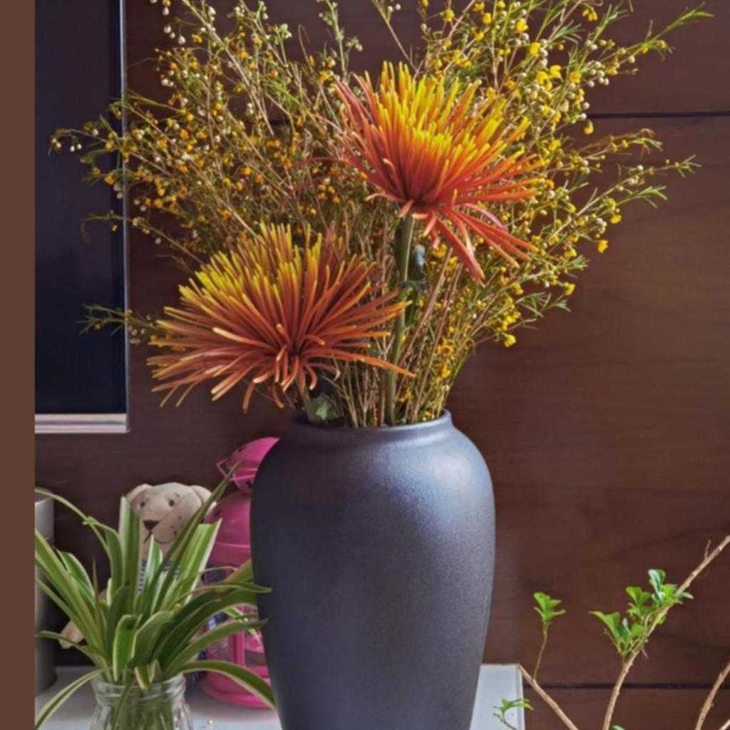 Vaso Moderno Minimalista in Ceramica Nera per Fiori Freschi e Bambù della Fortuna