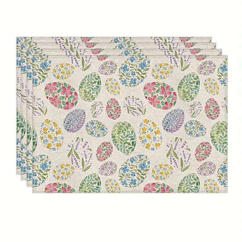 1Pc Easter Placemats Linen Rabbit Bunny Egg Dining Table Mats Placemat Spring Holiday Happy Easter Decoration for Home Kitchen