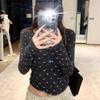 Deep Gray Floral Knit Long Sleeve Korean Style Slim Fit Women's Top
