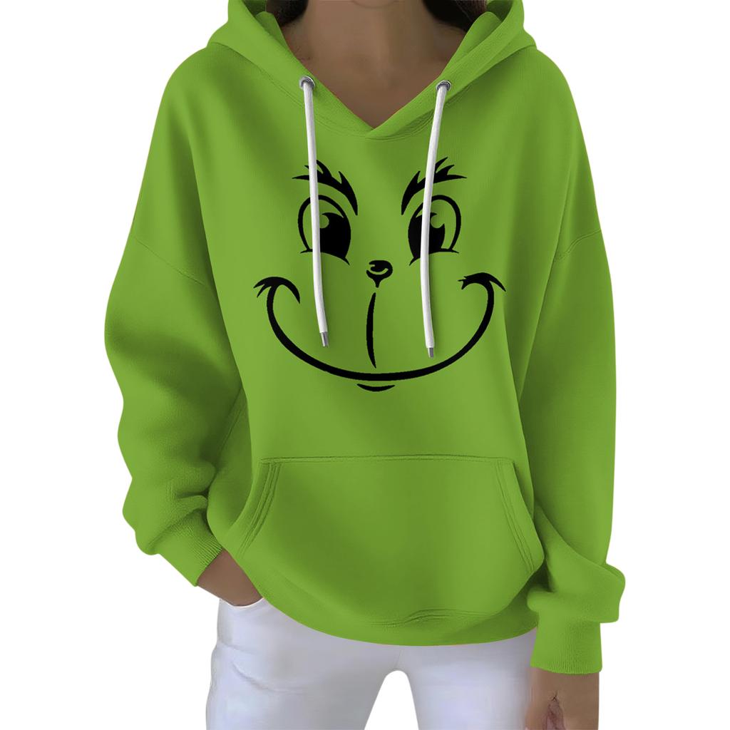 Damen Locker Und Bequemes Kordelzug V-Ausschnitt Langarm Weihnachts-Print Sweatshirt