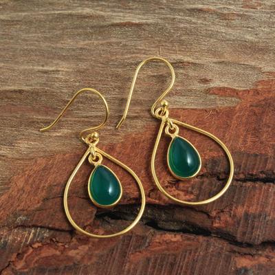Brinco banhado a ouro amarelo labradorita ônix verde, brinco pendurado em prata, joias artesanais