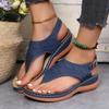 Women's Thone Wedge Sandals Solid Color Ankle Buckle Strap Slingback Open Toe Shoes Casual Retro Shoes