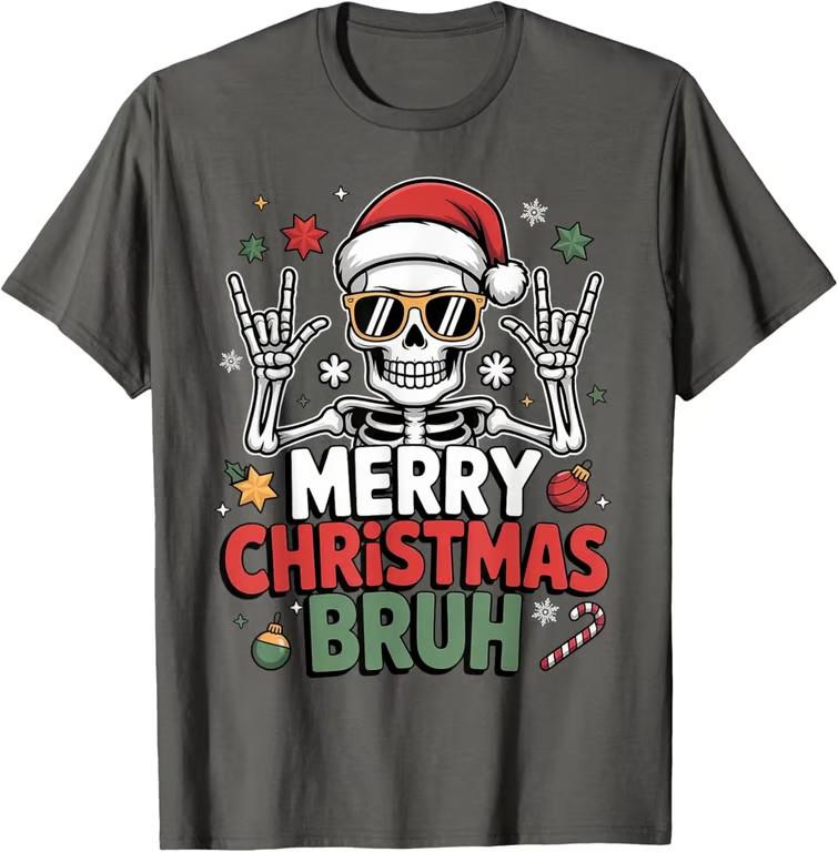 Funny Skeleton Rock Merry Christmas Bruh Graphic Gift Unisex T-Shirt Unisex T-Shirt XXL