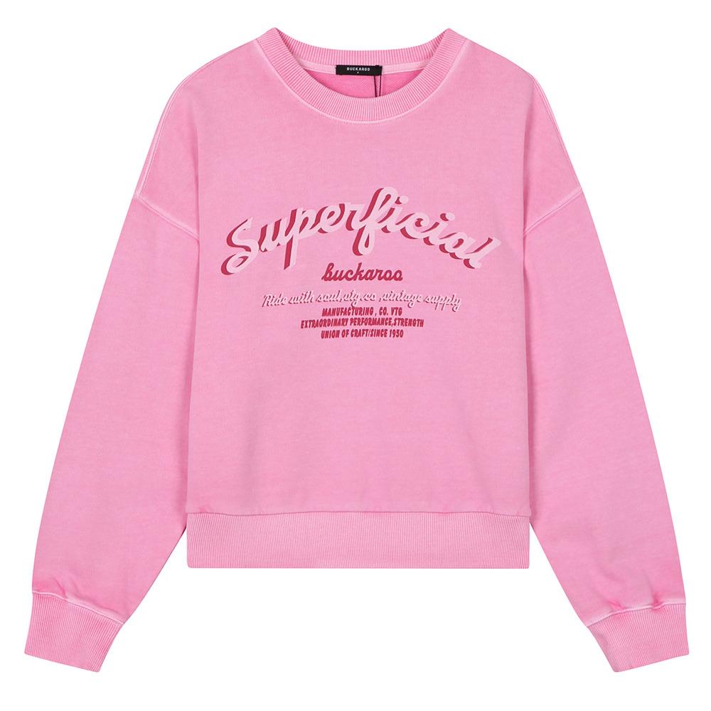 Burkeru Women S Crop Wash Artwork Sweatshirt Pink Pink_F