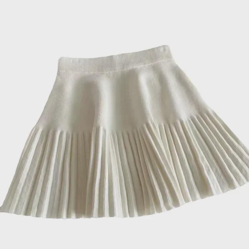 "2024 Autumn High-Waist A-Line Pleated Knit Skirt for Women"