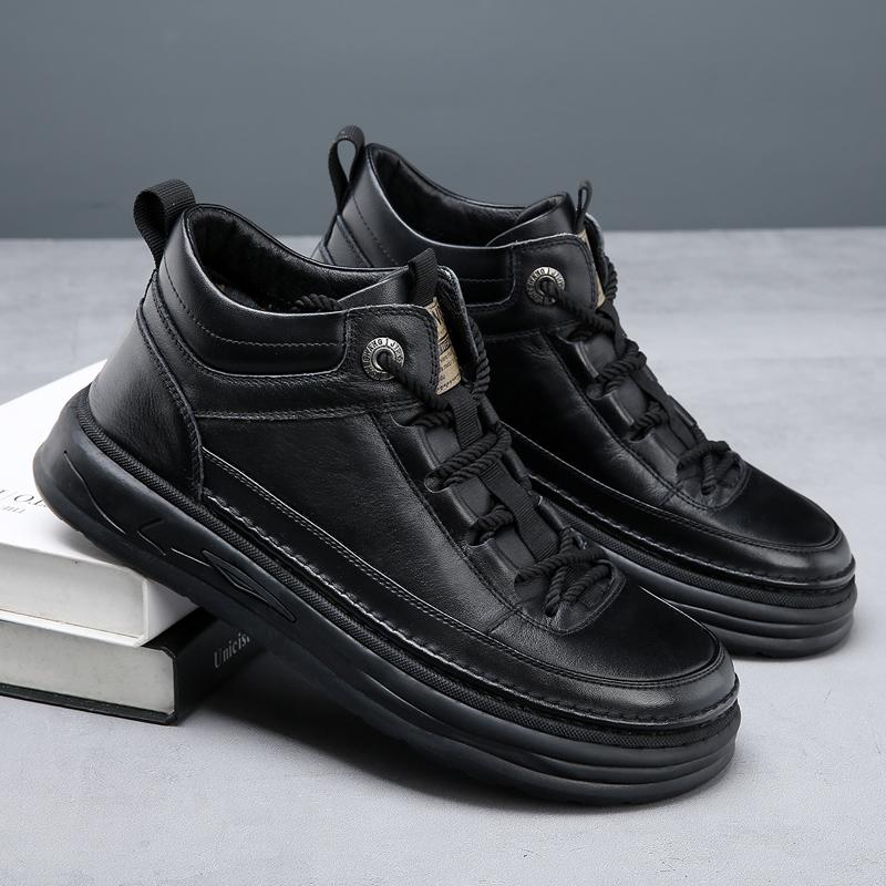 Fashion Men Genuine Leather Ankle Boots Four Season New Outdoor Soft Soled Workwear Boots Fashion Casual Flat High Top Anti Slip Boots