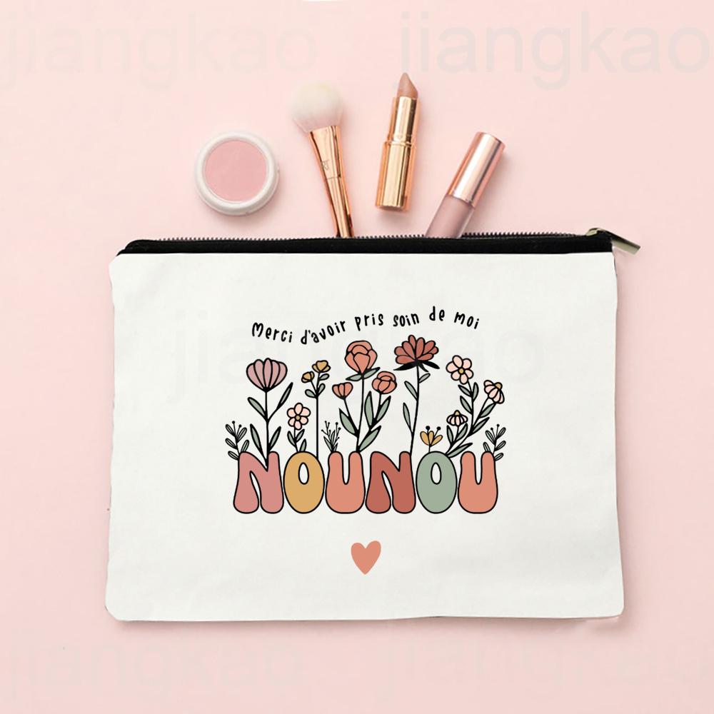 Thank You for Taking Care of Me Nanny Print Cosmetic Bag Women Neceser Makeup Bags Travel Toiletry Pouch Thanks Gifts for Nounou