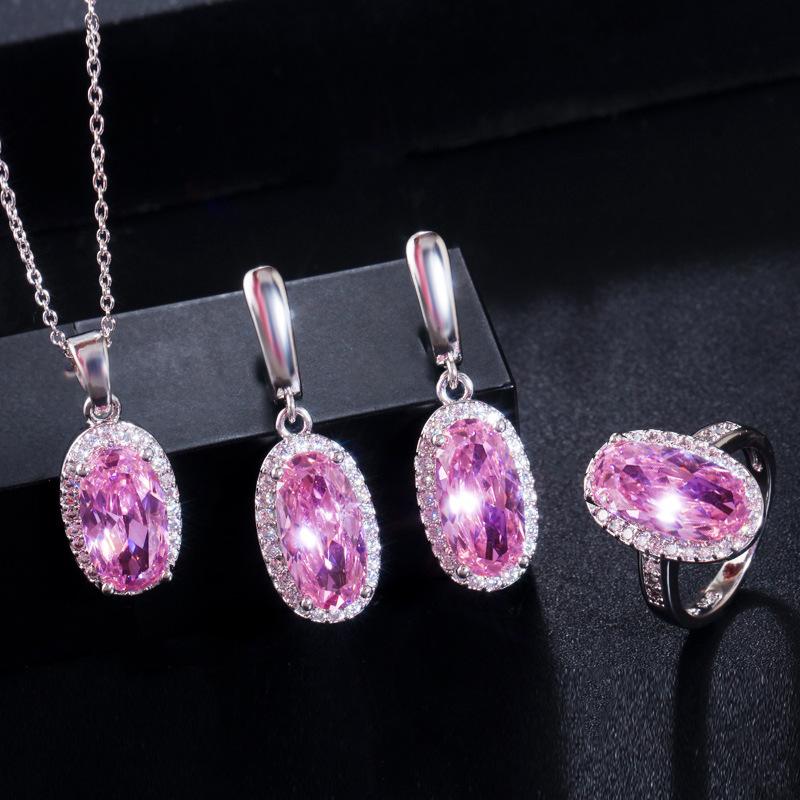 Jewelry Pink Necklace Earrings Ring Bracelet Four-Piece Set, Jewelry Set