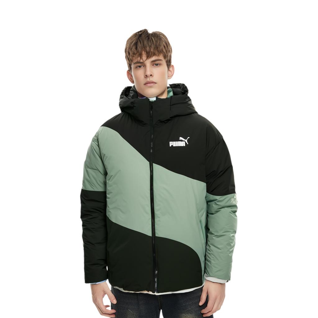 Puma Ig Cat Hooded Down Puffer Jacket Color Block Casual Loose Fit Men Jacket Army-Green 622148-31