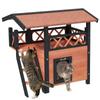 Cat House Outdoor W/ Balcony Stairs Roof, 77 X 50 X 73 Cm, Brown