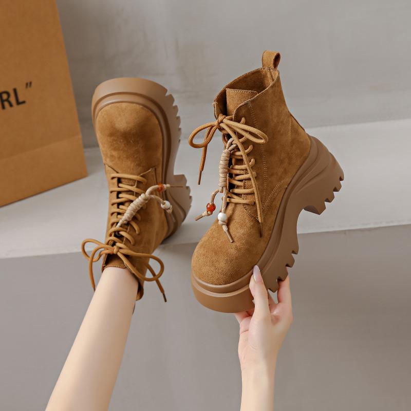 

Весна и Осень 2025 Новая Мода Деним Милый Крутой Ветер Ботинки Мартин Детские На Толстой Подошве Увеличивающие Рост Лента Британские Одинарные Ботинки 40 верблюд