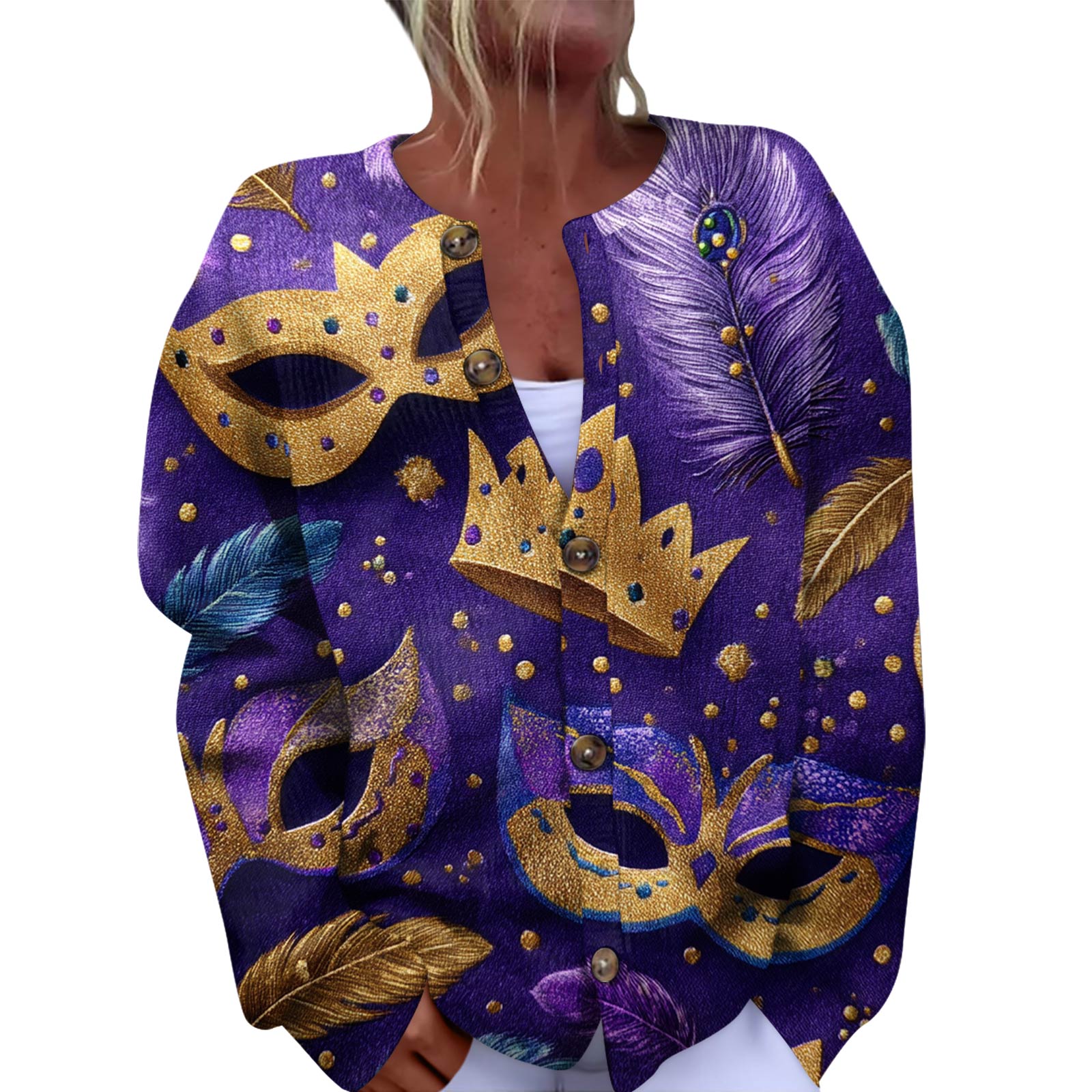 

Жіночий модний фестивальний в язаний кардиган з довгими рукавами та застібкою на ґудзики XL