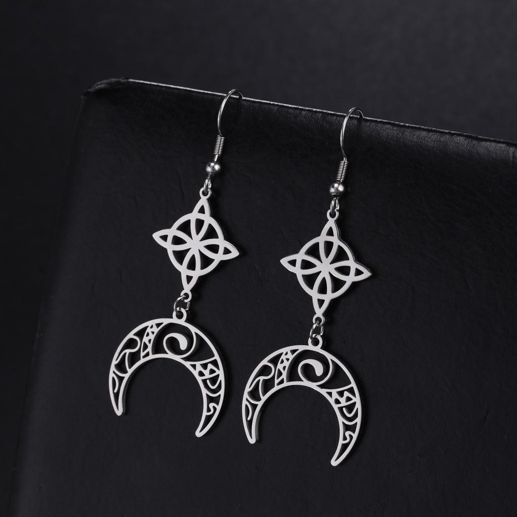 LIKGREAT Witch Knot Moon Drop Dangle Earrings for Women Girls Stainless Steel Celtic Crescent Pendant Jewelry Valentine's Gift