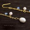 Chinese Freshwater Pearl Tassel Earrings with Blue Zircon - Elegant, Luxurious, Cool Aesthetic