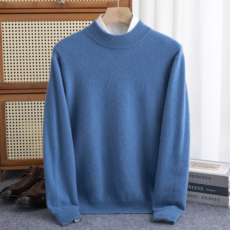 Men's Pullover Half-high Collar Sweater Autumn Winter Warm Solid Color Knit Sweater Business Casual Top
