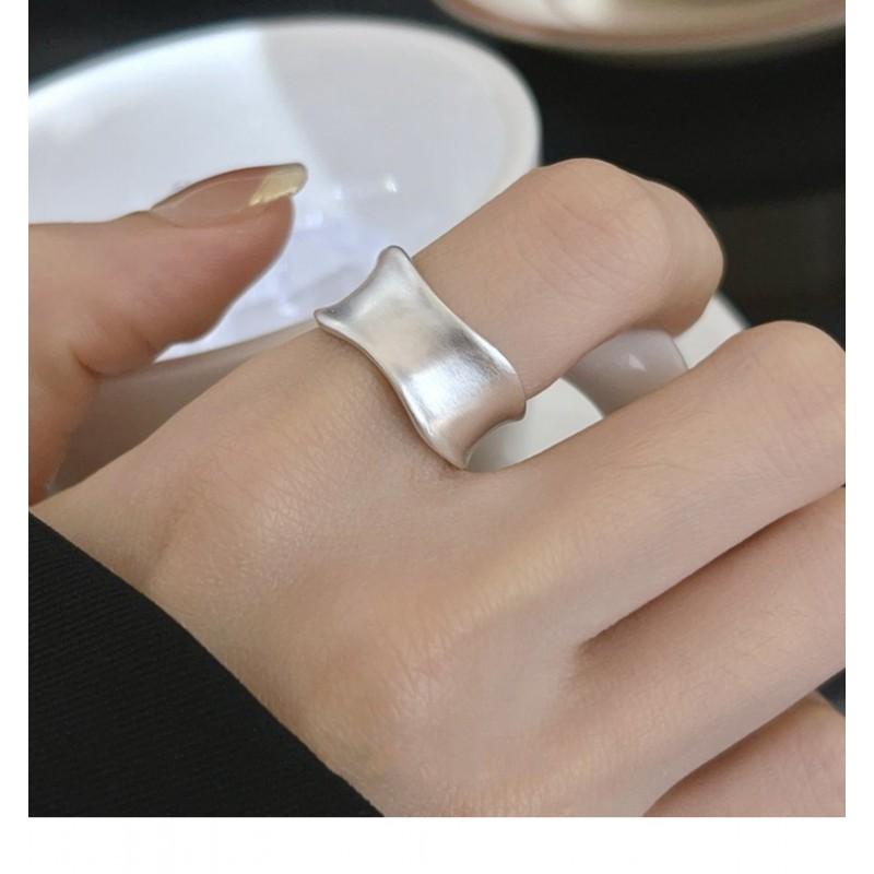 Matte Irregular Concave Wide Band Adjustable Ring Women Men Minimalist Modern Geometric Open Finger