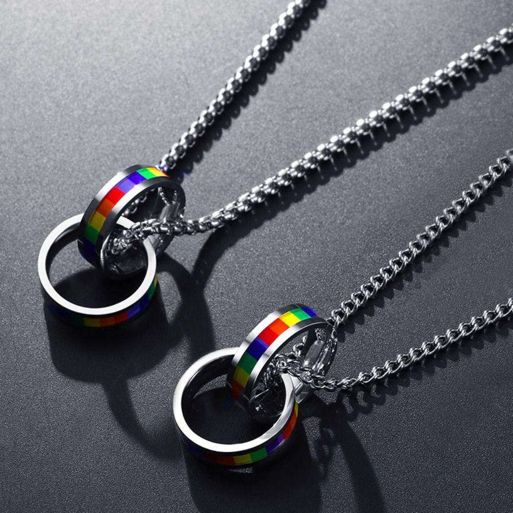 Gioiello da collo Anello Ciondolo Collana Colorata Catena Clavicola Moda Collana Arcobaleno Amanti