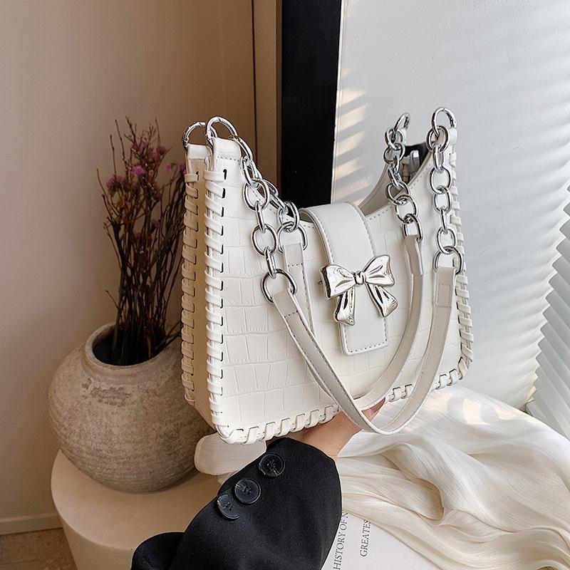 

Feel bow handbag women s 2024 new chain messenger bag niche design shoulder armpit bag білий