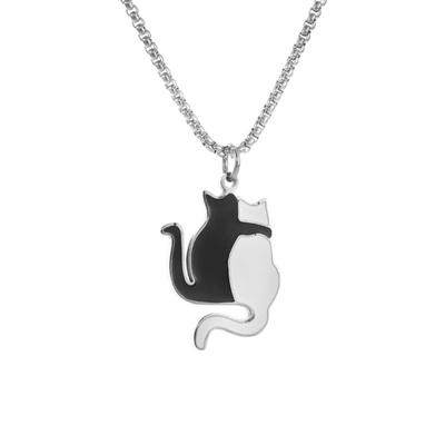 Hugging Cat Pendant Necklace Stainless Steel Pet Cat Choker Necklaces for Women Men Couple Lover Jewelry Valentines Day