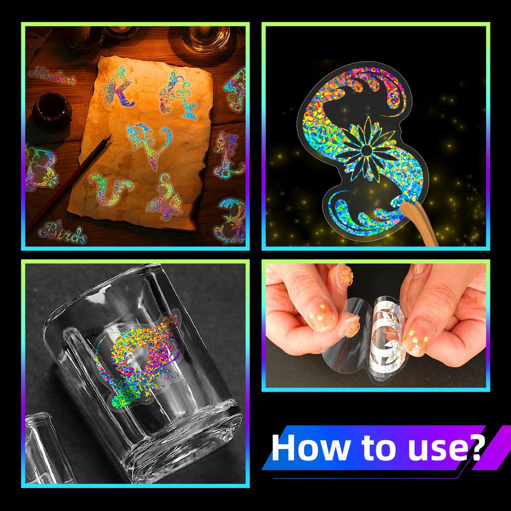 50 Silver Laser Digital Letter Stickers Hand Note Gu Card Stream PET Three-dimensional Laser Silver Colorful Stickers