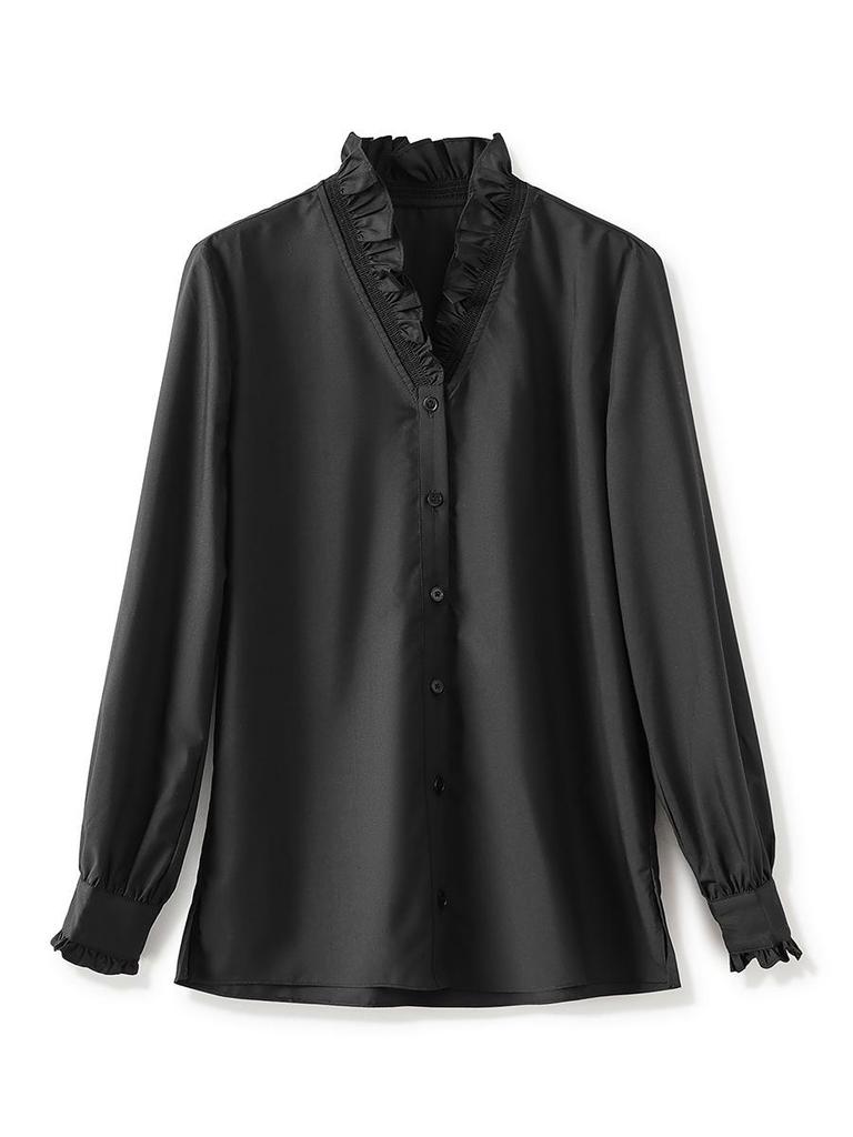 High-End Exquisite V-Neck Ruffle Edge Lace Sleeve Women's Autumn/Winter Top