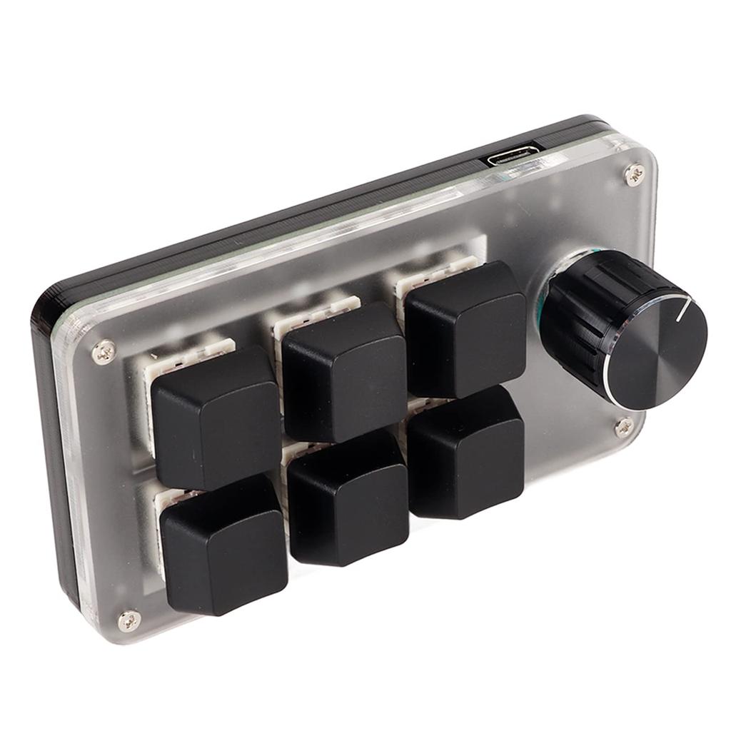 Customized Knob Macro Keyboard, Plug and Play, Red Switch for Improved Work Efficiency, Supports Multiple Operating Systems (6 Keys and 1 Knob)