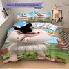 Happy White Fluffy Monster Print 3Pcs Bedding Set,Duvet Cover with 2 Bedro,Pillowcase Home Birthday Gift