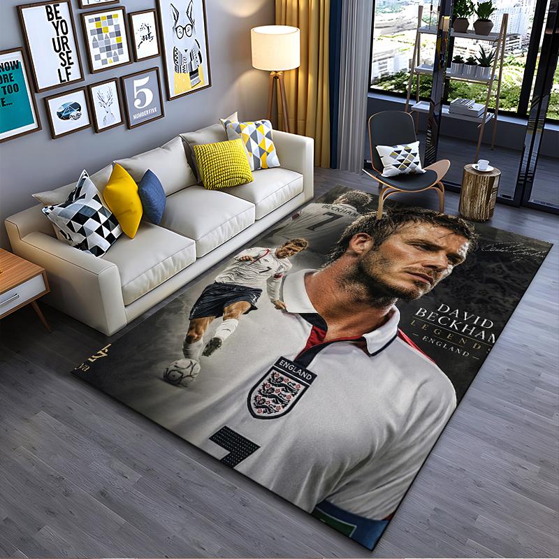 Sports Area Rug, David Beckham England Legend 7 White Jersey Kick Poster, Fan Cave Decor, Non-Slip Mat