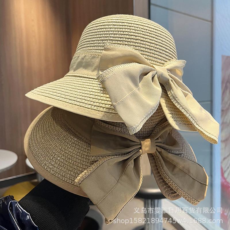 Paper Straw Wide Brim Sun Hat With Bow For Summer Beach Vacation Women