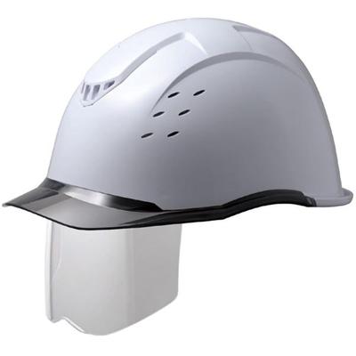 Midori Anzen Heat-Shielding Work Helmet, PC Shield with Ventilation Holes and Rain Guard, SCH13PCLVS RA, White/Smoke