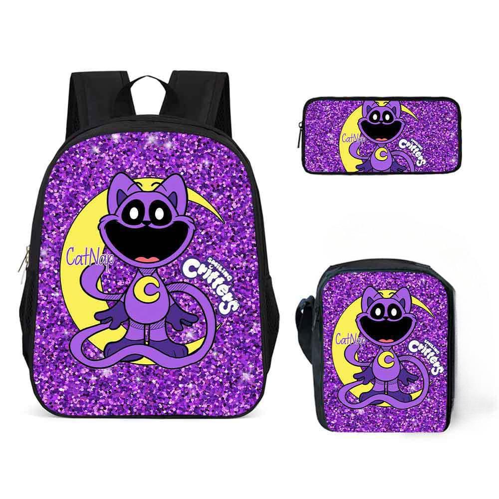 Lachende Critters Schultasche Dreiteiliges Set Cartoon Rucksack Umhängetasche Federmäppchen Lachende Critters