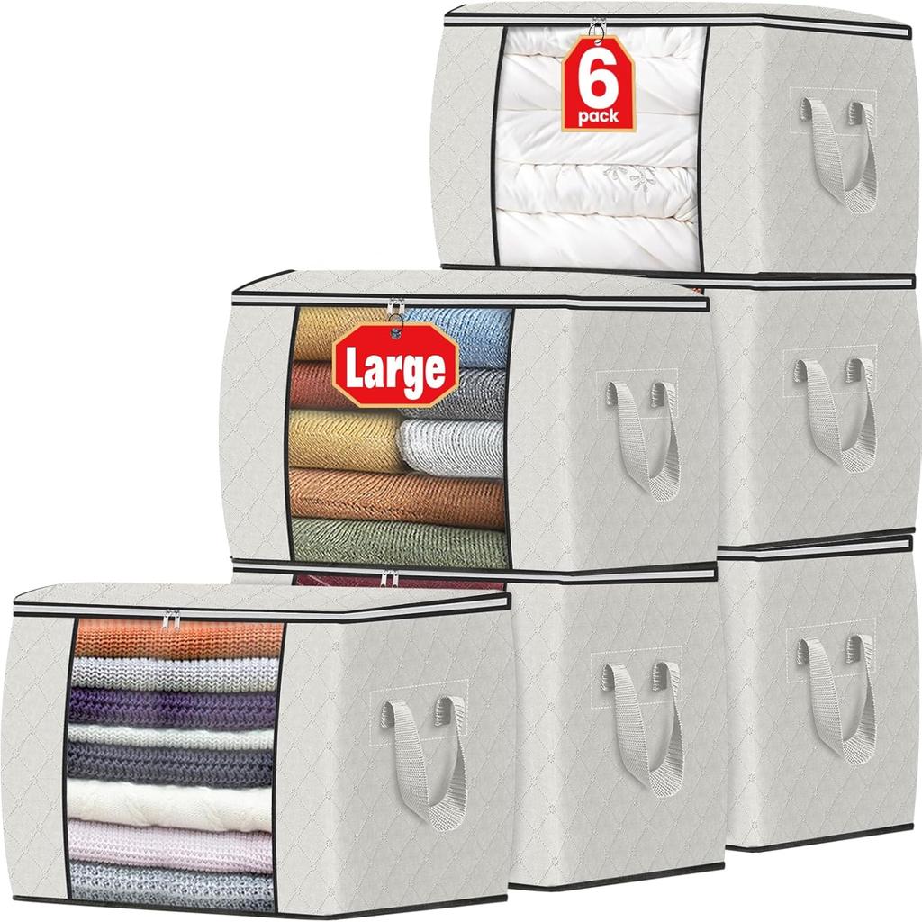 Fab Totes Storage Bags,Clothes Blanket Storage Bins Foldable Closet Organizers with Reinforced Handle for Home Dorm Storage and Organization