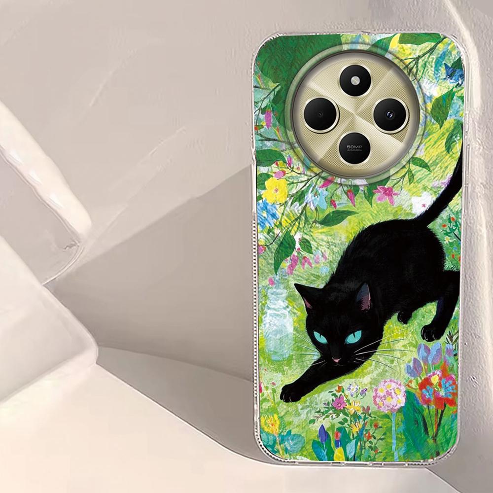Lucky Cute Cat Flower Retro Phone Case for Xiaomi Redmi Note 14 13 12 11 11S 10 10S 8 9 Pro 9C 13C 14C A3 A4 A3X 9C A1 A2 Cover