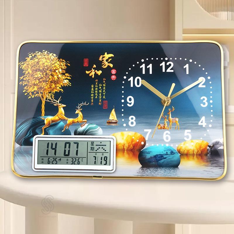 Creative Simple Desktop Clock Office Ornament Perpetual Calendar Bedroom Living Room Table Clock Silent Home Desktop Clock