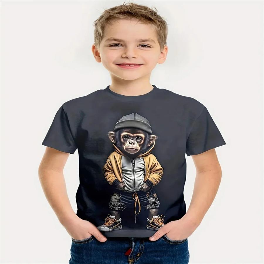 Children's Clothing T-Shirts for Boys Short Sleeve Boy Child Tee Shirt Girl Top 3D Monkey Print Funny Casual Kids Summer Clothes