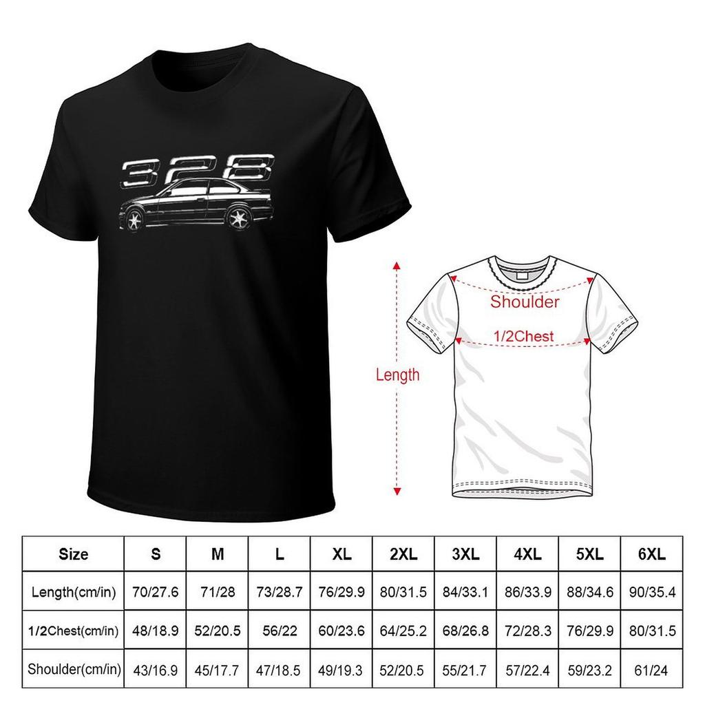 E36 328I White And Black In Flat Design T-Shirt Tees Sports Fans Graphics Tops Graphic Tees For Men