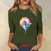 3/4-Ärmel Oberteile für Damen T-Shirt Lässig Print Oberteile T-Shirt Rundhals Pullover Bluse