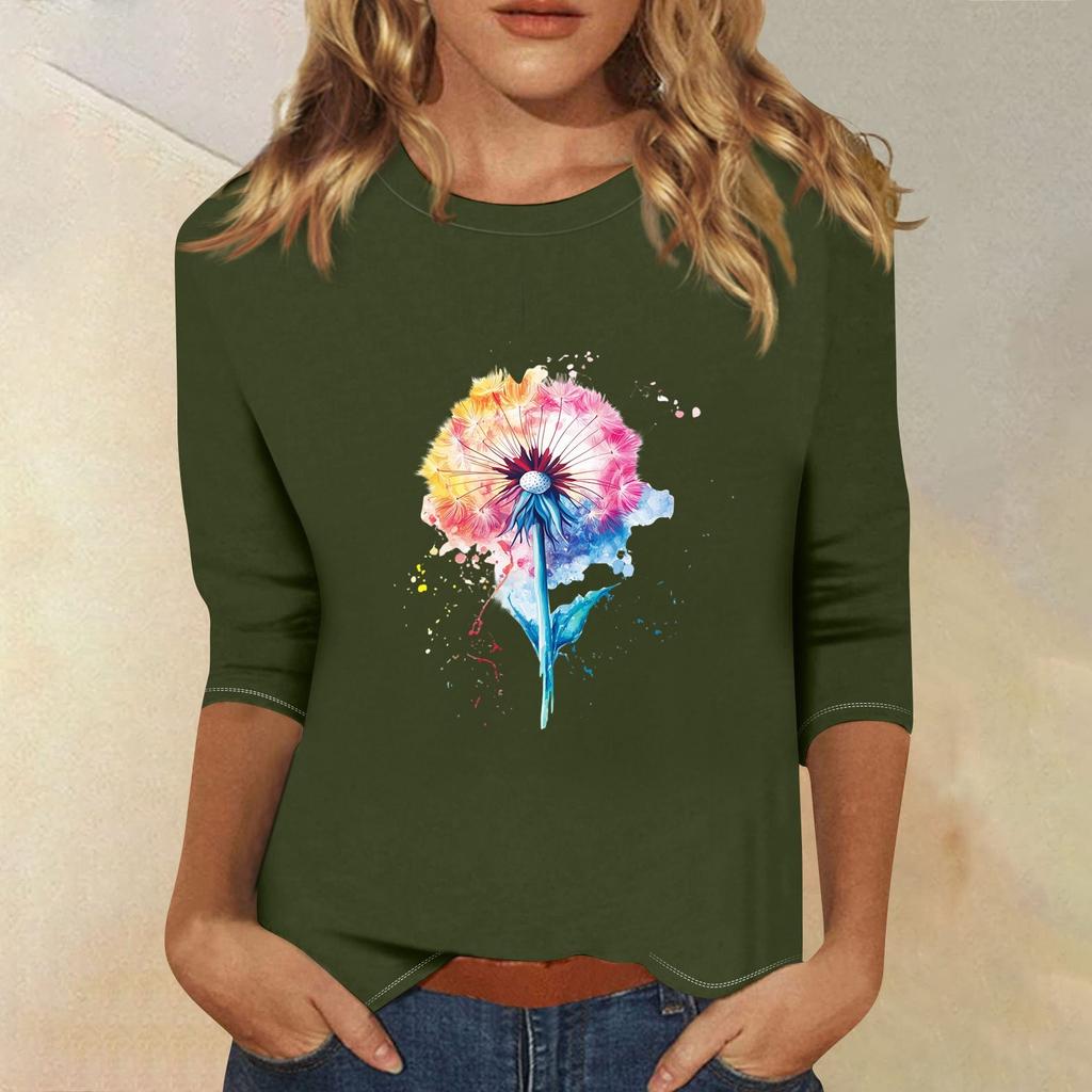 3/4-Ärmel Oberteile für Damen T-Shirt Lässig Print Oberteile T-Shirt Rundhals Pullover Bluse