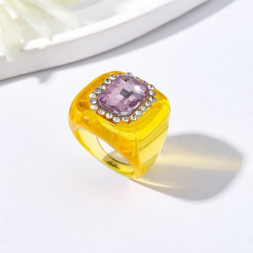 Geometric Finger Ring Resin Square Ring New Rhinestones Ring  Jewelry Accessories